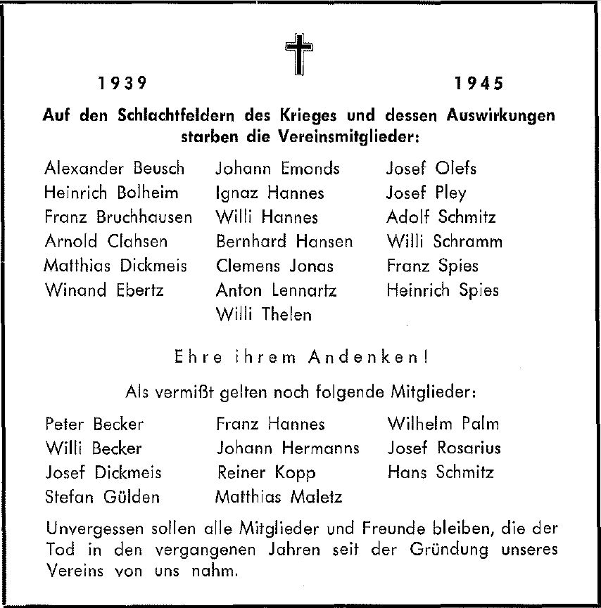 In den Weltkriegen gefallne oder Vermisste Mitglieder der Teutonia