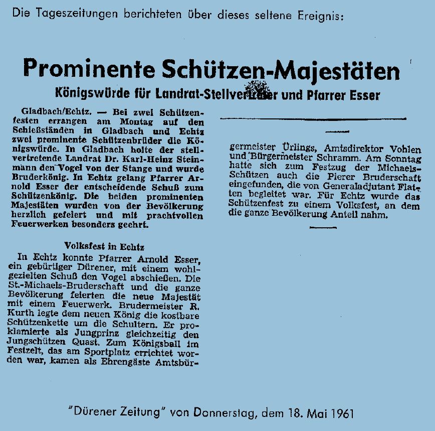 Pfarrer Esser ist Schützenkönig 1961