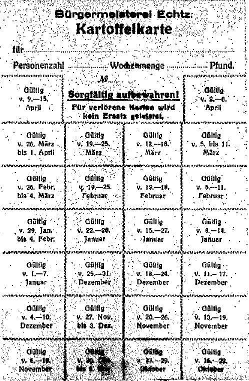 Bürgermeisterei Echtz Kartoffelkarte