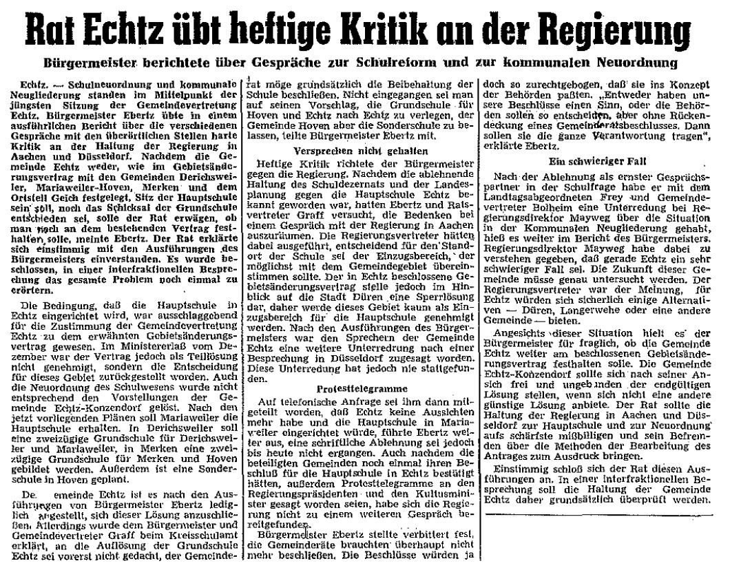 Die Dürener Nachrichten berichten am 13. 2. 1969: