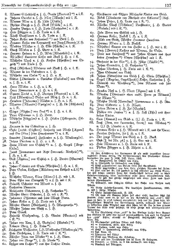 Namenliste der Liebfrauenbruderschaft um 1540